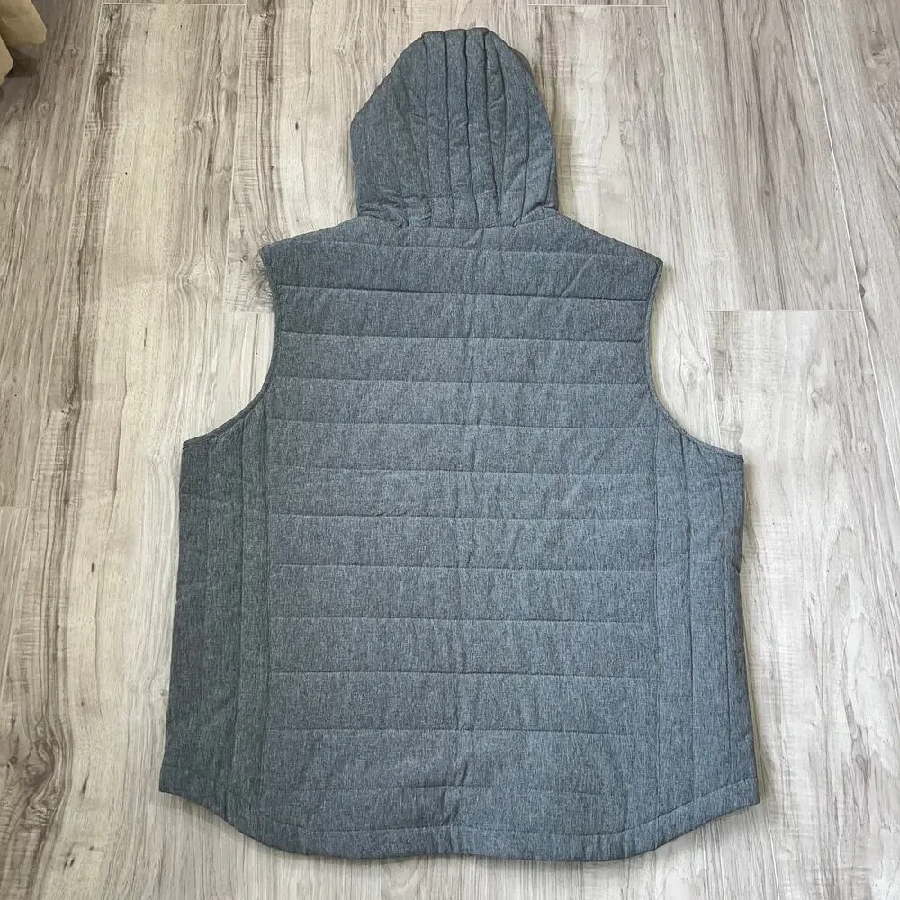 Perry Ellis Men's Hooded Puffer Vest Gray Size XL Sleeveless Quilted Zip Jacket